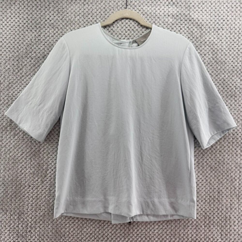 Everlane Top Womens 0 Blue Japanese Go Wave Zip Back Crew Minimalist Lagenlook